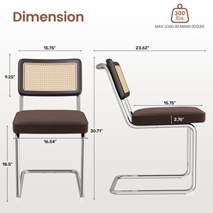Metal Frame Dining Chair Woven Rattan Backrest Velvet Upholstered High Density <b>Foam</b> Seat Side Chair for Kitchen Restaurant Home - Product Image 6