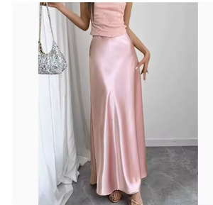 Women's Breathable and Anti-Static Satin <b>Split</b> <b>Skirt</b> High Waist Empire Waistline Casual Style for Spring Season - Product Image 2