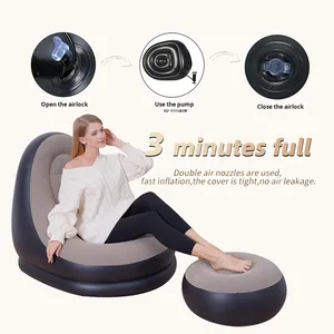 New Eco-Friendly Pvc American Style Lazy <b>Inflatable</b> Foldable Recliner Outdoor Bed Footrest Flocked <b>Sofa</b> Chair Set - Product Image 4