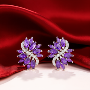 Boucles d'oreilles clous fleur en or blanc E2768, serties de cristaux taille marquise et strass, monture griffe, bijoux romantiques pour femme, idéales pour mariage - Product Image 2