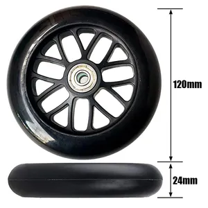 120mm*24mm rubber pu wheel suppliers scooter wheels 120mm with bearing for Kids Scooter Front Wheel Replacement