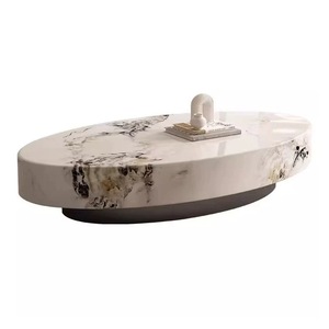 현대 타원형 대리석 커피 테이블 이탈리아 블랙 불규칙한 자연 장식 돌 탑 거실- - Product Image 5