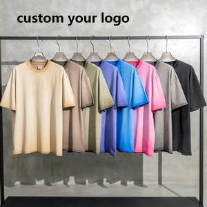 เสื้อยืดคอกลมโอเวอร์ไซส์ผ้าฝ้ายถัก 100% สีพื้น แขนสั้น สไตล์ลำลอง พิมพ์โลโก้ตามสั่งสำหรับผู้ชาย - Product Image 1