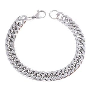 สร้อยข้อมือสแตนเลสสตีลแบบ Cuban Curb Chain สำหรับผู้ชาย สไตล์พังก์ ฮิปฮอป สีเงิน ของขวัญเครื่องประดับโลหะ - Product Image 2