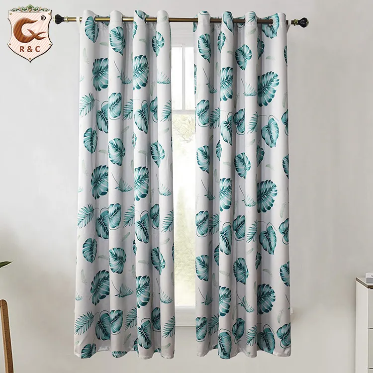 Factory Direct Selling Green Plant Printing Curtain Finished Blackout Curtain American Curtain Bedroom Wholesale