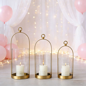 Candelabros LANJO Gold Hurricane con cúpula de vidrio hecha a mano para velas de pilar en centros de mesa, estantes o chimeneas - Product Image 6