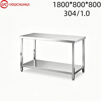 Îlots de cuisine commerciaux, chariots de cuisine, double porte coulissante, acier inoxydable, capacité de charge lourde de 500 kg/m, plan de travail de cuisine