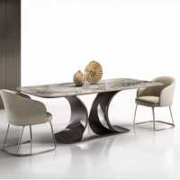 Produit très vendu, mobilier de salle à manger artistique moderne pour l'intérieur, table à manger carrée en marbre italienne 6 places, pieds en métal, OEHOME
