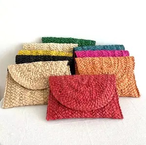 Nuevos bolsos de mano tejidos de paja hechos a mano, monederos cuadrados pequeños, bolsos de playa de verano, bolsos de teléfono hechos a mano para mujer, bolso de mano de paja para mujer