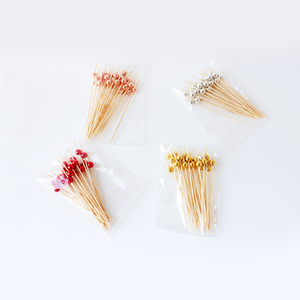 <span class=keywords><strong>Brochette</strong></span> de perles de bambou doré avec long manche Pics de fruits élégants pour cocktails et boissons - Product Image 1