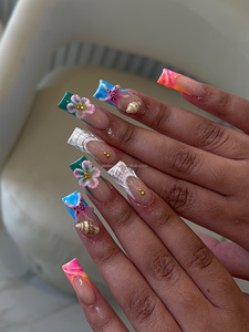 <span class=keywords><strong>Uñas</strong></span> Postizas Acrílicas Hechas a Mano en 3D con Diseño <span class=keywords><strong>de</strong></span> Girasol y Margarita - Product Image 2