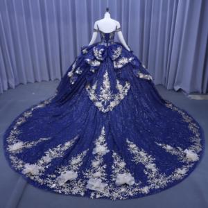 Moderne Koningsblauwe Quinceanera Baljurk Off-Shoulder Pailletten Korset Met Gezwollen Mouwen Vloerlange Galajurk Natuurlijke Taille - Product Image 2