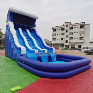 Toboggan aquatique gonflable bleu pour fêtes en plein air avec piscine amovible - Product Image 1