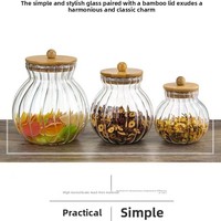 Pot de rangement en verre cristal rayé de style japonais, boîte hermétique de cuisine avec couvercle en bambou pour collations, noix et céréales.