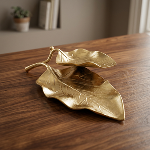 Bandeja Decorativa de Hierro con Diseño de Hojas Chapadas en Oro, Plato de Servir de Metal de Lujo con Doble Hoja, Centro de Mesa, Decoración para el Hogar, Venta al por Mayor - Product Image 5