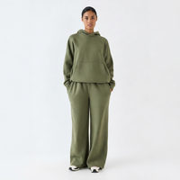 Ensemble de survêtement décontracté deux pièces pour femme, vert olive, avec sweat à capuche oversize et pantalon de jogging large, tenue de détente streetwear