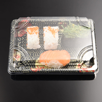 Boîte à Lunch rectangulaire noire, emballage de boîte à emporter, plateau à Sushi en plastique avec couvercle, pièces