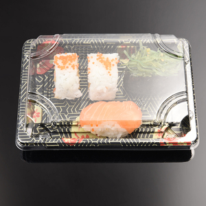 Customized Rectangle Black Disposable Food Lunch Box Packaging Plastic Sushi Takeaway Box Tray Sushi Container Box with lid