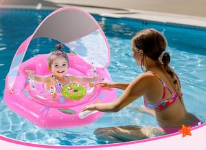 Piscine gonflable rose pour bébé avec auvent pare-soleil, siège de sécurité réglable et jouets sonores à presser - Product Image 5