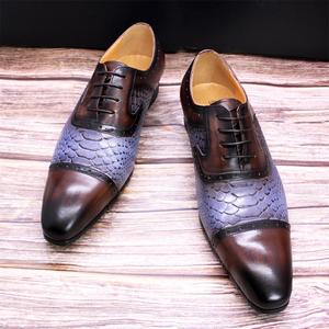 Chaussures habillées formelles en cuir grainé <span class=keywords><strong>bleu</strong></span> serpent, nouvelle mode 2021, patchwork, lacets, chaussures Oxford pour hommes, vente en gros d'usine - Product Image 6