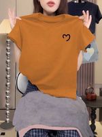 T-shirt ample à manches courtes en pur coton pour femme Muguyu, col rond, imprimé patchwork, motif dessin animé mignon