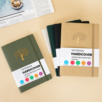 Carnet personnalisé beige A5 avec couverture en tissu vintage, reliure cousue, 100 feuilles, avec logo
