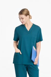 Tenue médicale unisexe décontractée à col <span class=keywords><strong>en</strong></span> V vert, séchage rapide, avec logo personnalisé pour le personnel médical – Modèle populaire - Product Image 6