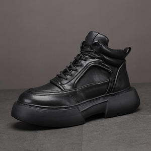 Bottes montantes tendance pour hommes en cuir véritable, à bout rond, imperméables, à enfiler, pour tenue habillée et affaires - Product Image 1