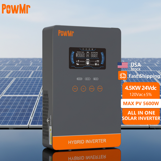 PowMr Support Grid and Solar Panels Charging 4.5KW 24Vdc 110Vac MPPT 140A Single Phase All in One Solar Inverter