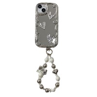Mignon mode dessin animé ours coeur argent filles protection TPU belle coque de téléphone portable avec chaîne