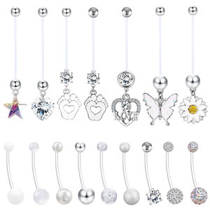 CRYSPURE 14G <span class=keywords><strong>Piercing</strong></span> <span class=keywords><strong>de</strong></span> <span class=keywords><strong>nombril</strong></span> <span class=keywords><strong>de</strong></span> <span class=keywords><strong>grossesse</strong></span> en acrylique, barre longue flexible, avec zircon motif cœur, bijou corporel, vente en gros - Product Image 1