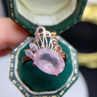 Bague de fiançailles classique très populaire en argent sterling 925 avec quartz rose naturel taille ovale, certifiée CMA, grande pierre, pour mariage et fête