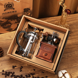 Ensemble cadeau moulin à café manuel et cafetière rétro de style premium, moulin à café manuel en bois classique, cafetière à piston - Product Image 5