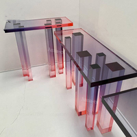 Table basse moderne en acrylique Lucite dégradé givré, extensible, peu encombrante et recyclable pour salon - Vente en gros