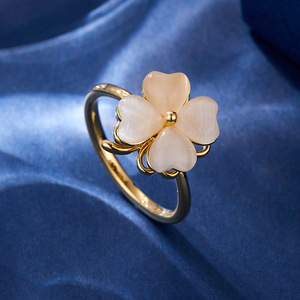 Flower Shape <b>Adjustable</b> <b>Ring</b> Cat's Eye Stone Prong Setting Gift Jewelry - Product Image 4