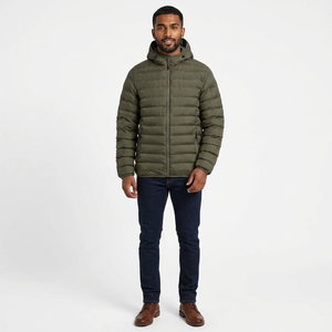 High Quality Custom Unisex Canvas Puffer <b>Jacket</b> with Cotton Filling <b>Letter</b> Pattern Winter Ready Hooded Front - Product Image 1