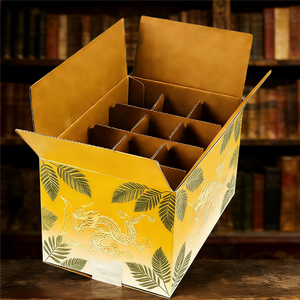 Boîte d'emballage pour vin avec logo personnalisé imprimé en offset, boîte en carton ondulé avec inserts - Product Image 1