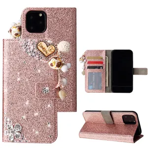 for Apple iPhone 5 6 7 8 XS XR 11 12 13 14 15 Pro Max customized diamond leather case Samsung Galaxy S24 S23 glitter flip cover