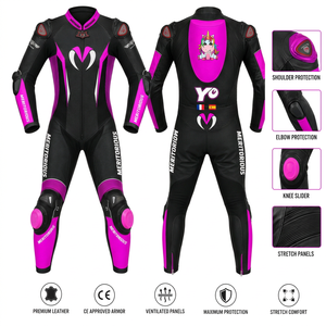 Traje de Motociclismo de Cuero de Manga Larga, de Una Pieza, para Mujer, Color Negro con Estampado de Unicornio, Homologado por la CE, Paneles Elásticos con Protección - Product Image 2