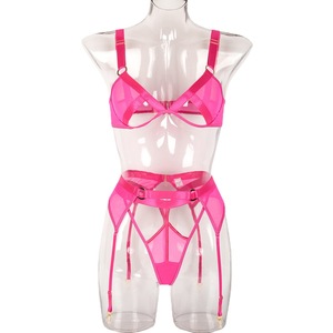 Set di Lingerie Sexy in rete erotica da <span class=keywords><strong>donna</strong></span> <span class=keywords><strong>rosso</strong></span> con reggiseno nero ritagliato e giarrettiera con capezzolo che mostra biancheria intima trasparente - Product Image 4