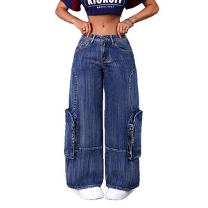 Jeans <span class=keywords><strong>Cargo</strong></span> Casual da <span class=keywords><strong>Donna</strong></span> a Vita Alta, Multi-Tasche, in Denim, Asciugatura Rapida, Vestibilità Regolare, Vendita all'Ingrosso - Product Image 1