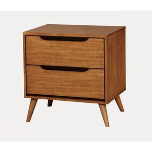Mid Century Modern Oak Nightstand <b>2</b> <b>Drawer</b> Bedside Table Solid Wood Round Tapered Legs Bedroom Furniture - Product Image 4