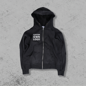 Sweat à capuche oversize pour homme avec logo personnalisé, style délavé, avec fermeture éclair, sweat à capuche délavé à l'acide pour homme - Product Image 2