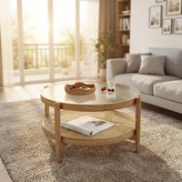 Table basse en bois massif personnalisable, design moderne, plateau en verre, pliable, meubles de salon, finition cire blanche, petite table d'appoint