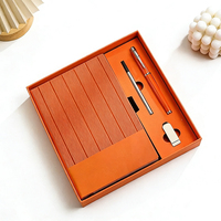 Ensemble cadeau d'entreprise personnalisé en cuir PU orange, carnet A5, vente en gros, ensemble de carnets de luxe promotionnels pour entreprises avec stylo