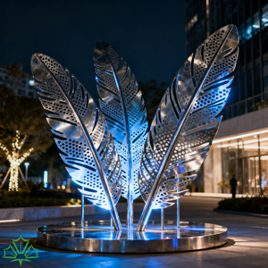 ประติมากรรมขนนกสแตนเลส SENZHAO พร้อมไฟ LED ตกแต่งสวนสาธารณะและลานกิจกรรม - Product Image 1