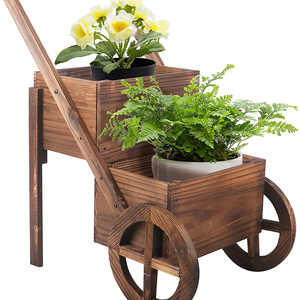 Pots de jardin décoratifs à deux roues, jardinière en bois, présentoir extérieur, grand chariot à roues - Product Image 2
