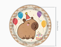 Vaisselle de fête Capybara, décoration d'anniversaire, assiettes en papier jetables pour enfants, gobelets, serviettes, ballons, décorations de gâteau, boîtes à popcorn