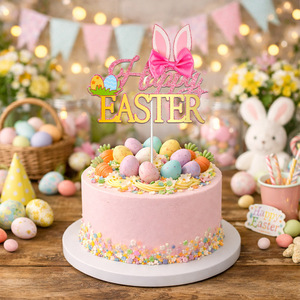 DAMAI <b>Easter</b> <b>Egg</b> Bunny Cake Decorating Inserts Blue-Pink Two-Tone Paper Party Picks for Holiday Dessert Tabletop Decor Supplies - Product Image 3