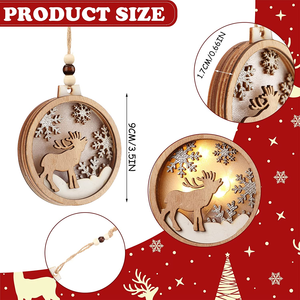 Juego de adornos rústicos de granja de Navidad LED 3D para decoraciones de árboles de Navidad, adornos colgantes de madera de reno con purpurina - Product Image 3